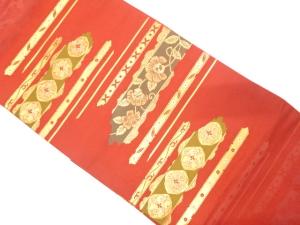 変わり横段に花唐草模様織り出し　名古屋帯